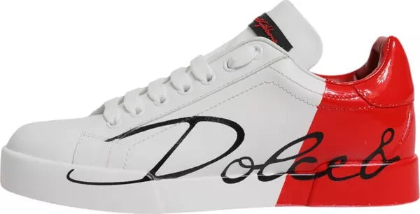 Chaussures Sneakers Portofino blanches et rouges Dolce & Gabbana avec logo visible.