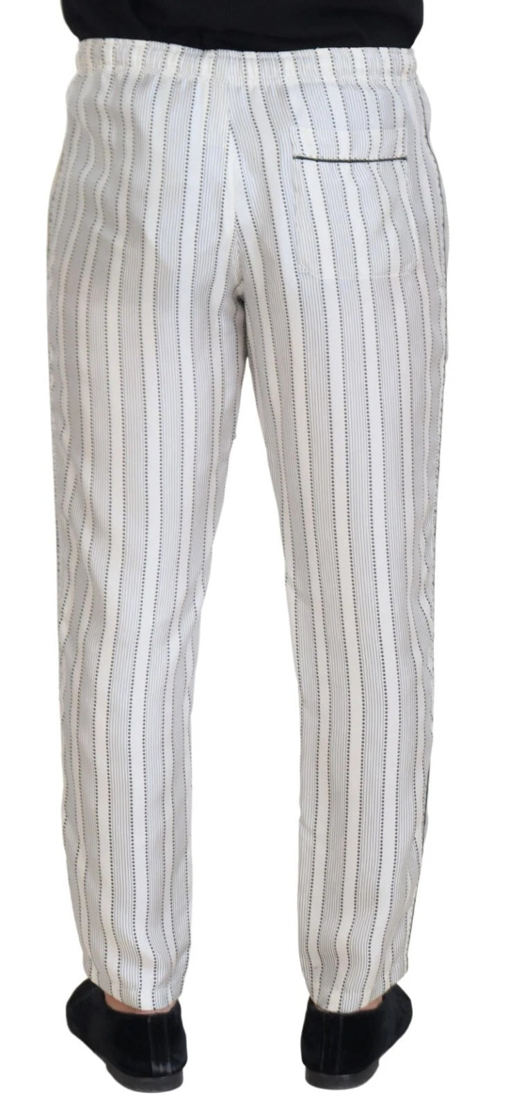 Pantalons de détente en soie blanche à rayures de Dolce & Gabbana, pantalon confortable et élégant pour la maison.