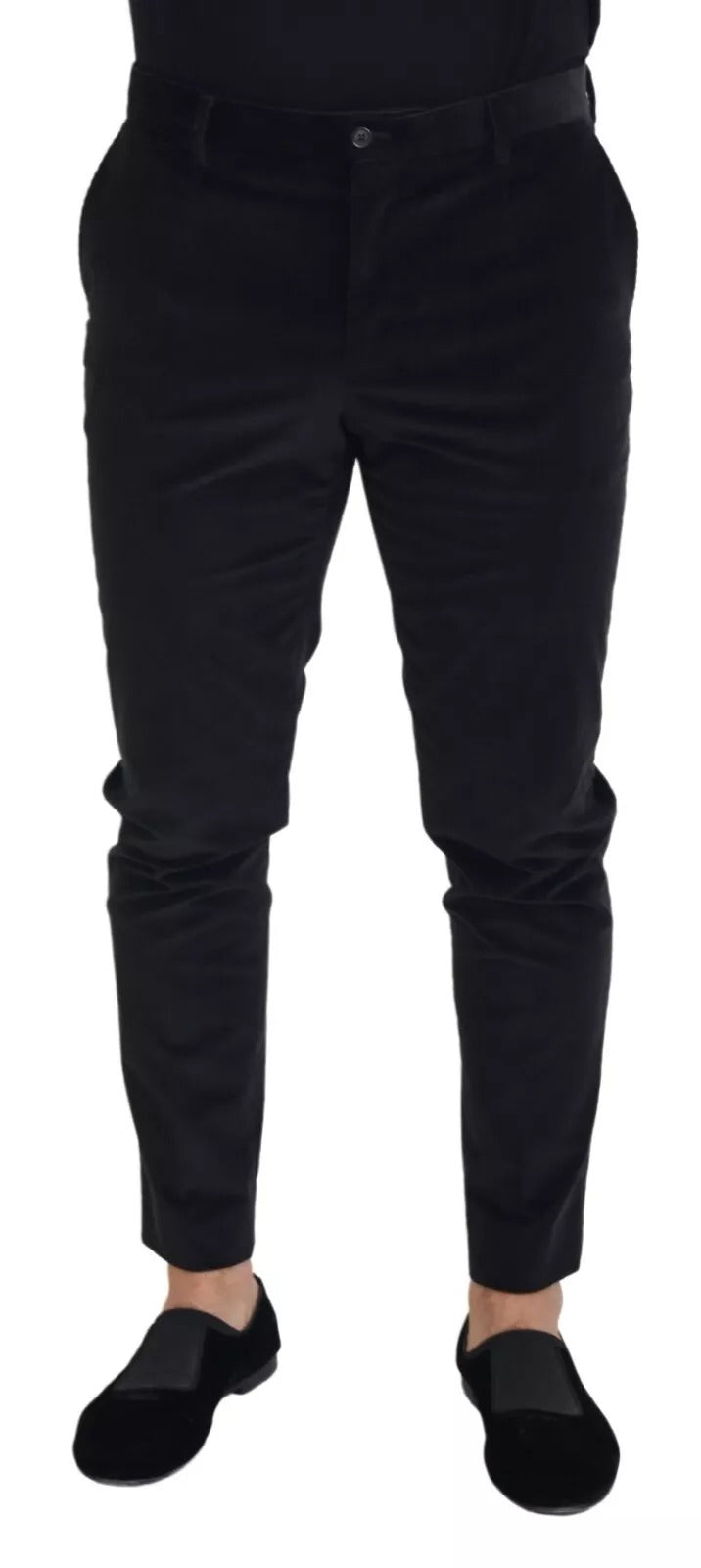 Pantalon chino slim en coton stretch noir de Dolce & Gabbana, style élégant et ajusté pour homme.
