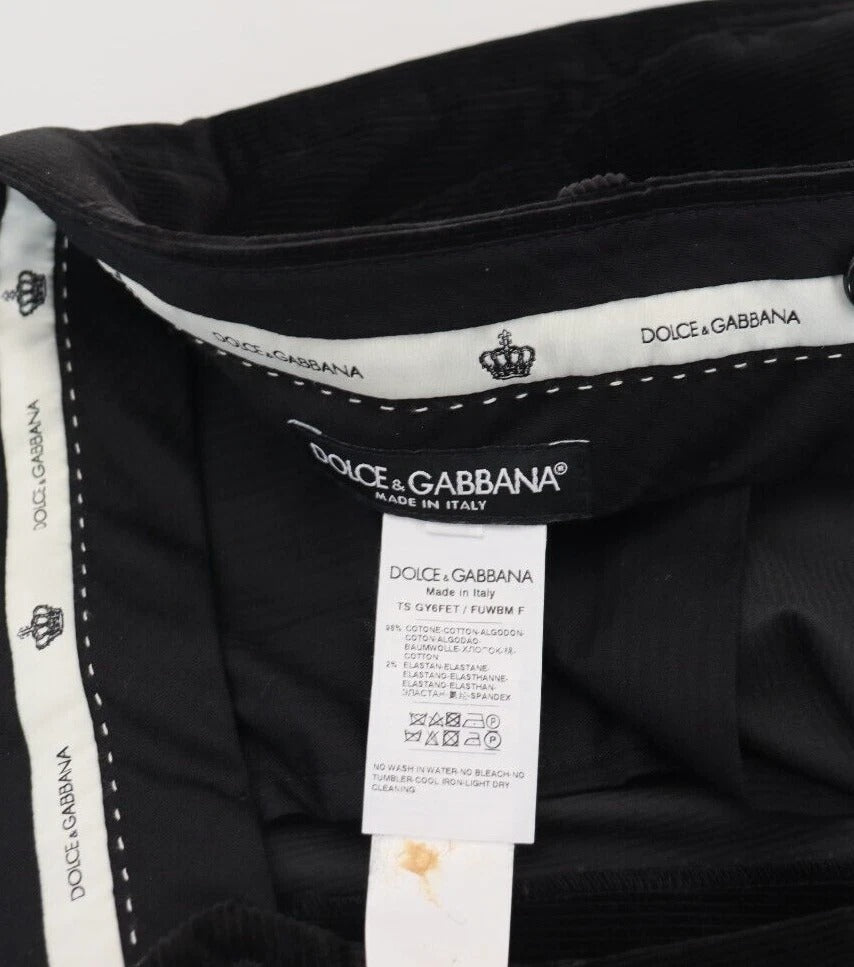 Pantalons slim en coton stretch noir de Dolce & Gabbana, style chino, vue détaillée du produit.