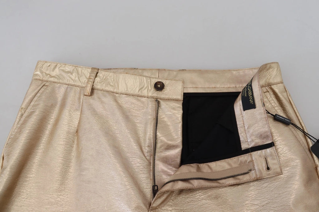 Pantalon droit en polyester doré métallique de Dolce & Gabbana, style élégant, visible détails de la texture brillante.