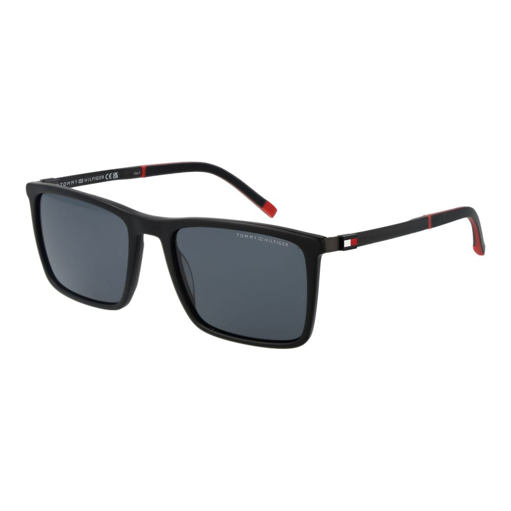 Lunettes de soleil Tommy Hilfiger en acétate noir avec monture élégante et design moderne.