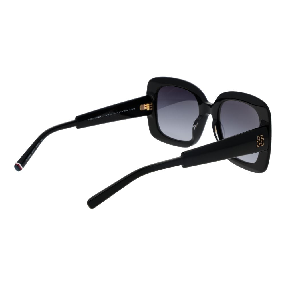 Lunettes de soleil Tommy Hilfiger en acétate noir avec monture rectangulaire, style élégant et moderne.