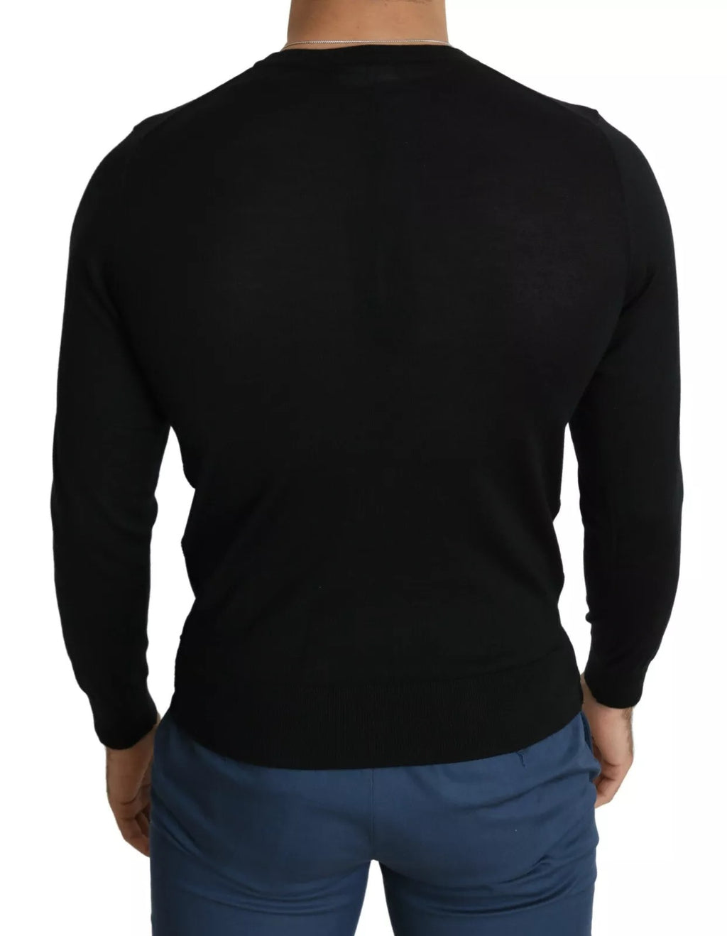Pull en cachemire noir Dolce & Gabbana, sweat-shirt à col rond, vue de face sur fond neutre.
