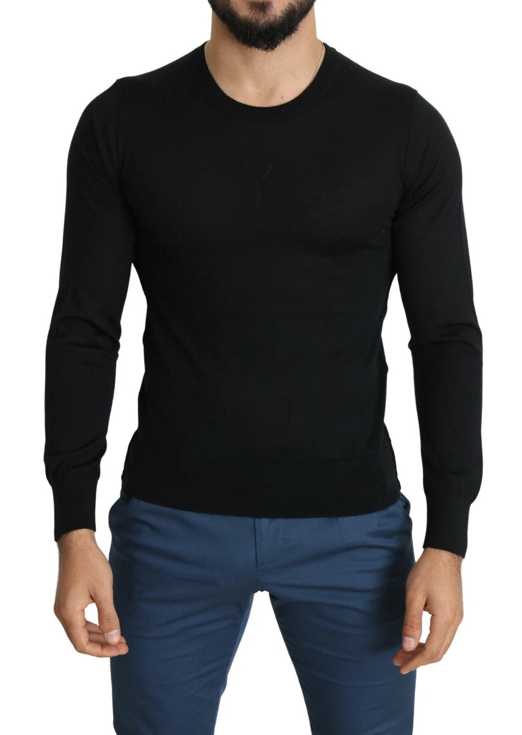 Pull-over homme Dolce & Gabbana en cachemire noir avec col rond, doux et élégant, parfait pour un style chic et confortable.