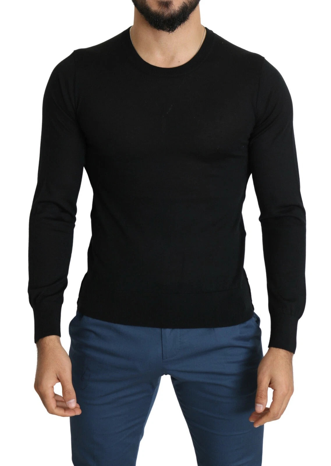Pull-over homme Dolce & Gabbana en cachemire noir avec col rond, doux et élégant, parfait pour un style chic et confortable.