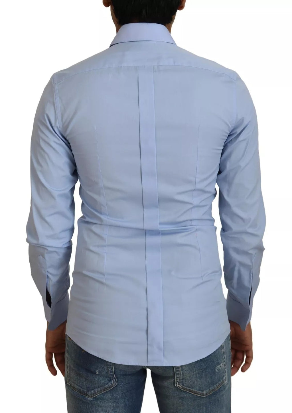 Chemise homme Dolce & Gabbana Light Blue en coton, coupe slim fit, avec col classique et boutons, vue de face.