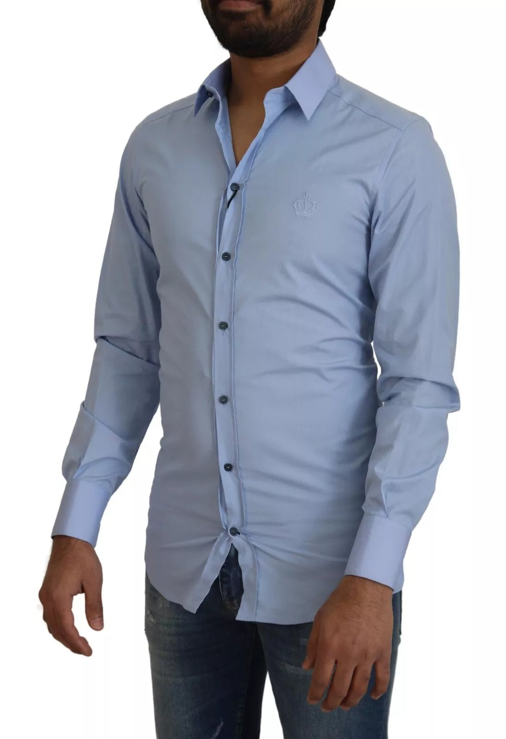 Chemise slim en coton Light Blue de Dolce & Gabbana, élégante chemise de la marque en tissu léger et confortable.