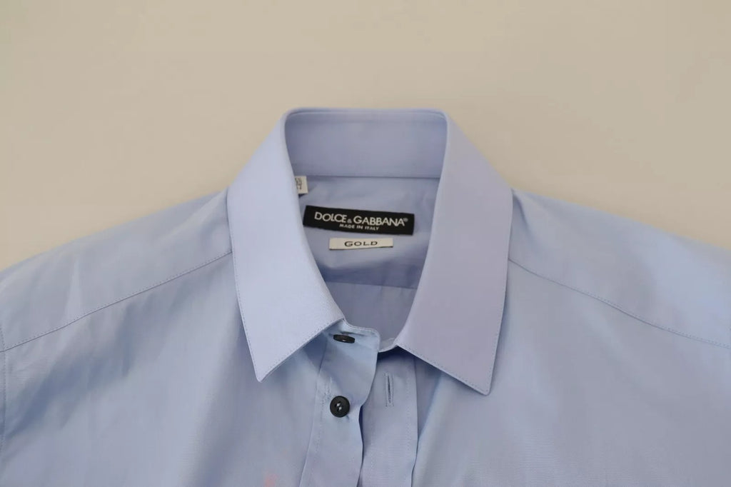 Chemise slim fit en coton Dolce & Gabbana Light Blue, avec col classique et boutons, vue de face.