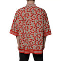 Chemise décontractée beige en nylon avec boutons Dolce & Gabbana, motif cerise, style casual, visible sur l'image.