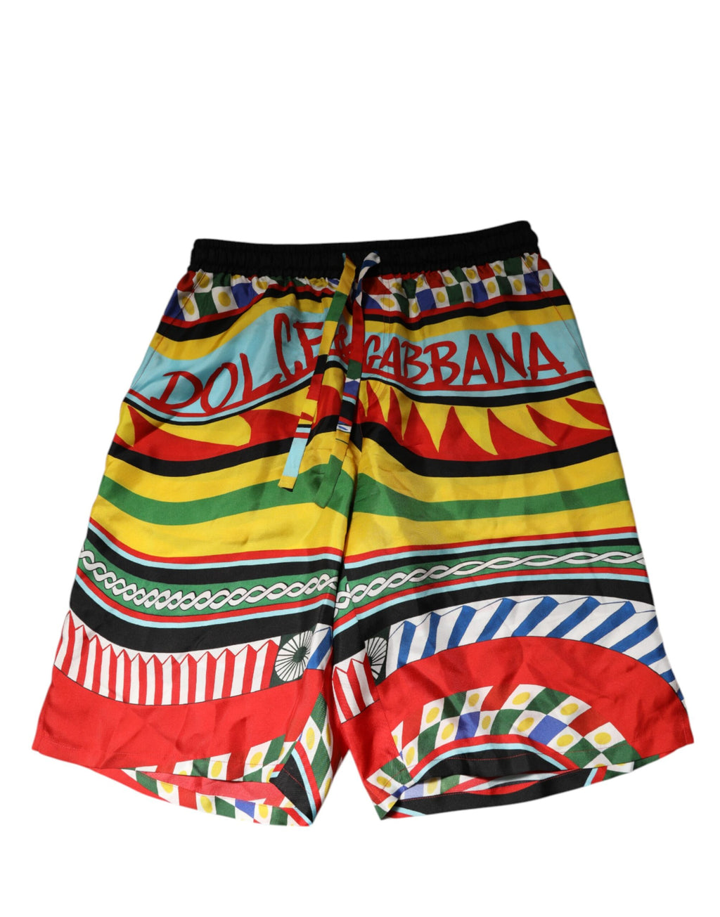 Shorts de bain Dolce & Gabbana Sicilian Carretto multicolores avec motifs traditionnels, parfaits pour la plage.