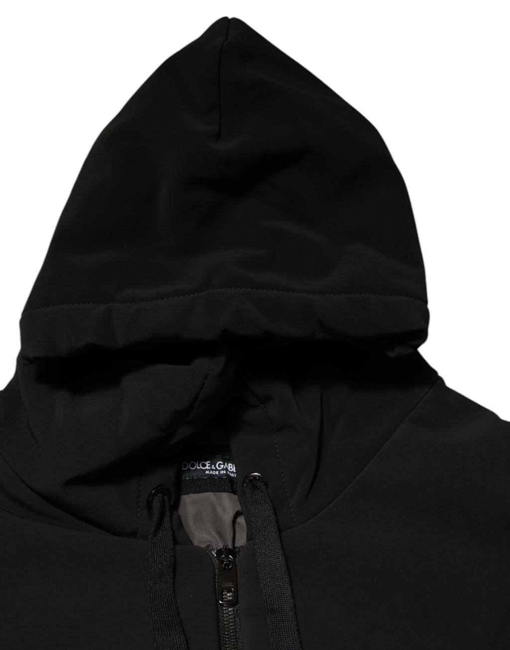 Veste à capuche en coton noir Dolce & Gabbana avec quilting matelassé et épaules ornées de studs.