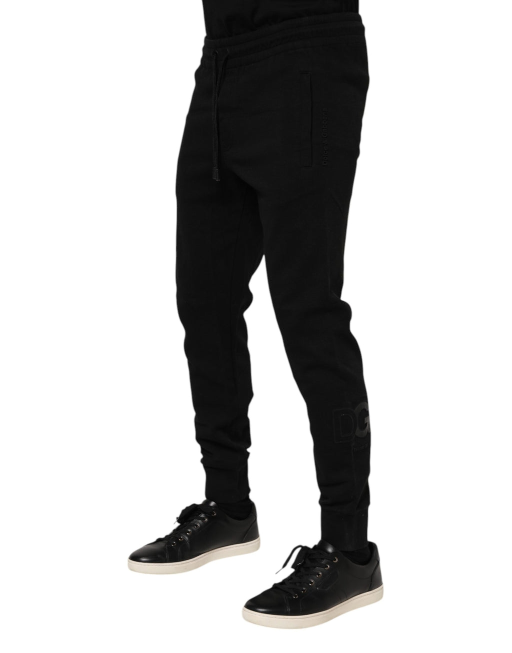 Pantalon de jogging noir Dolce & Gabbana pour homme en coton, style décontracté et confortable.