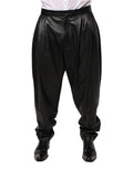 Pantalon homme Dolce & Gabbana en cuir d'agneau noir, style élégant et ajusté, visible sur fond neutre.