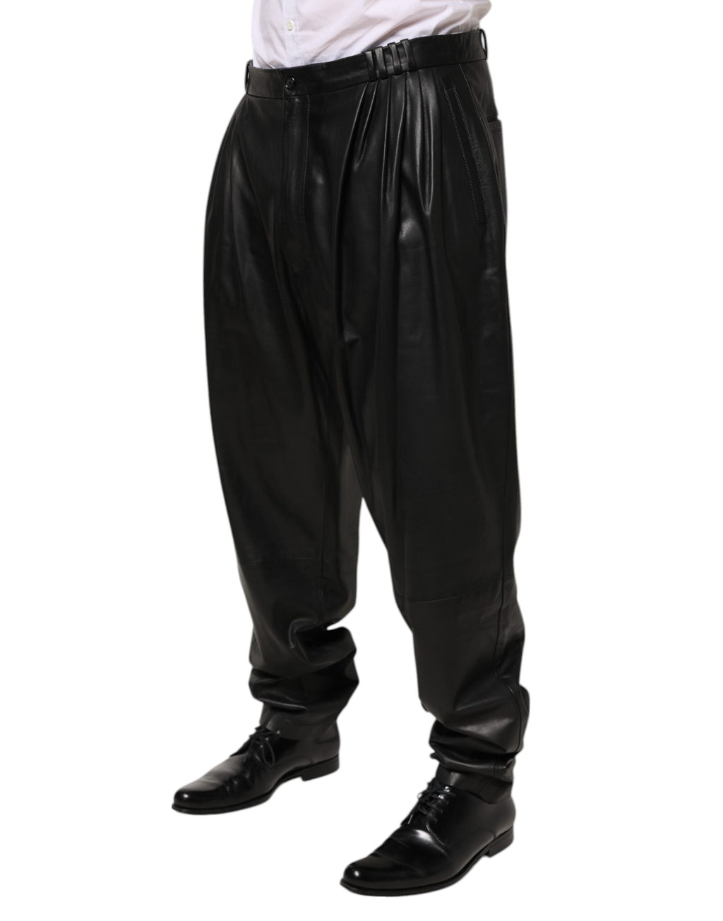 Pantalons pour homme en cuir d'agneau noir de Dolce & Gabbana, style élégant et finition soignée.