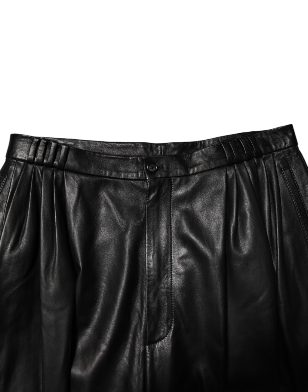 Pantalon noir en cuir d'agneau de Dolce & Gabbana pour homme, pantalon élégant en cuir noir, vue de face.