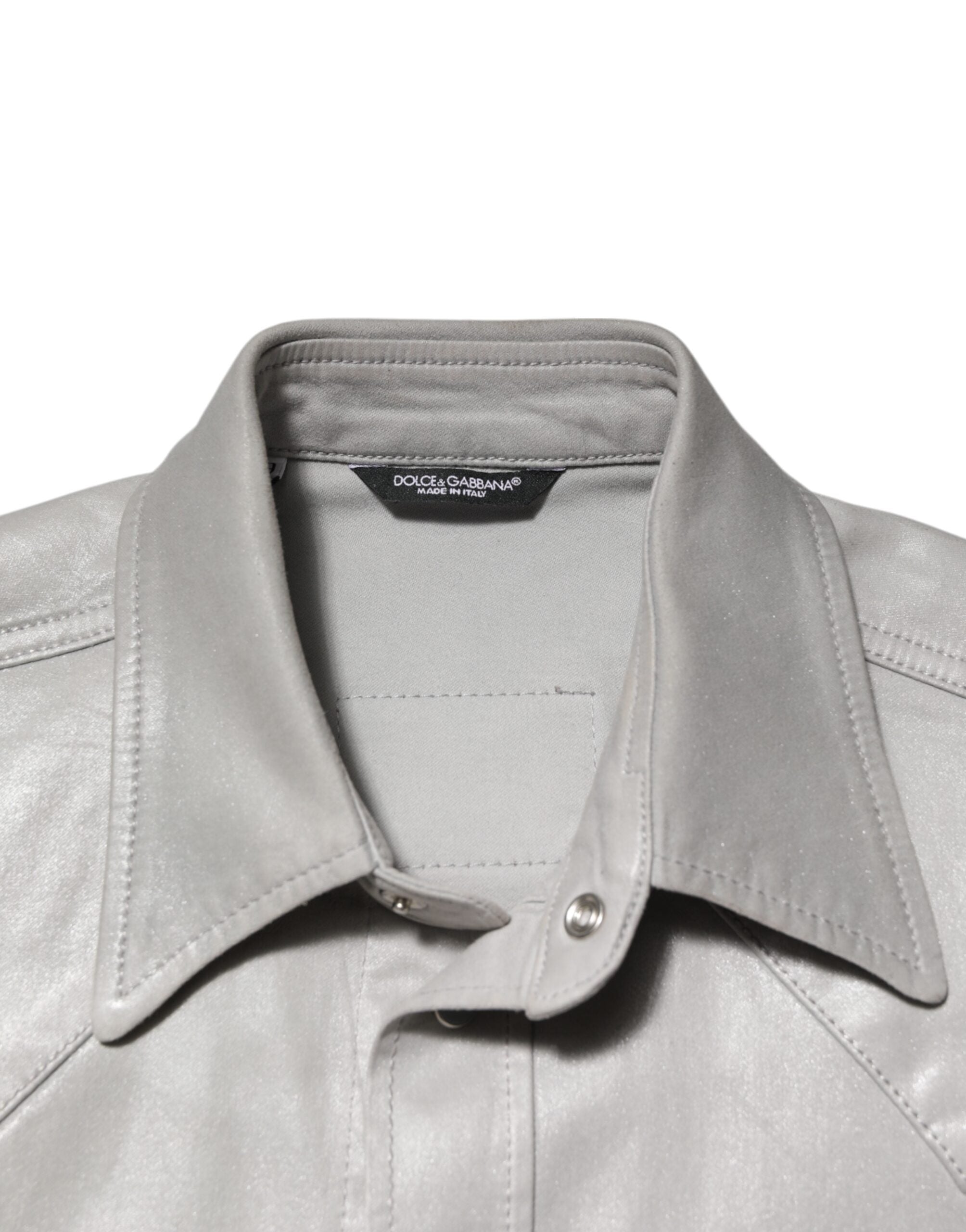Chemise pour homme en coton gris métallique avec boutons, marque Dolce & Gabbana, style élégant et moderne.