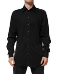 Chemise formelle Dolce & Gabbana en viscose noire à manches longues, style élégant et sophistiqué pour homme.