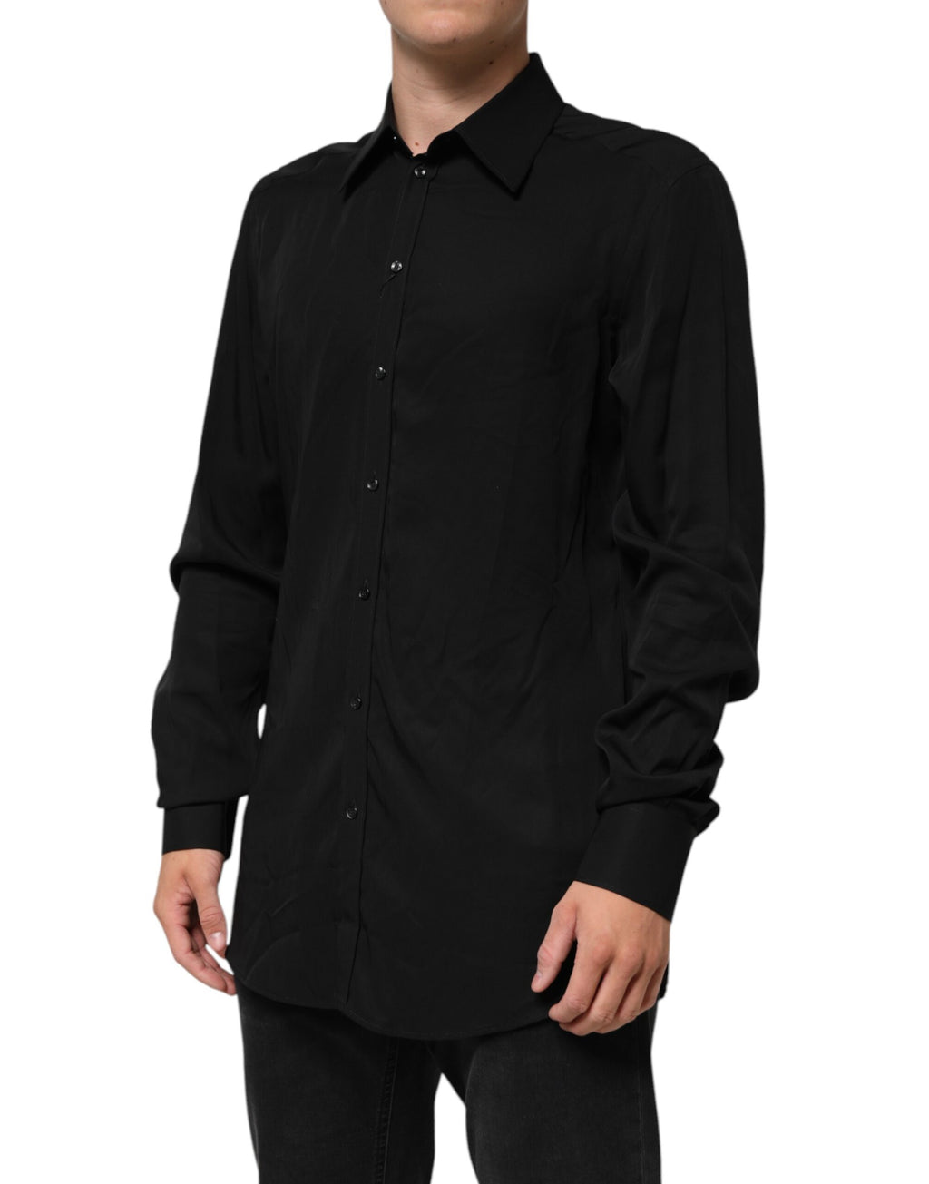 Chemise formelle Dolce & Gabbana en viscose noire à manches longues, élégante et sophistiquée.