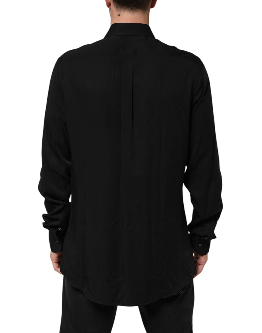 Chemise de costume Dolce & Gabbana en viscose noire à manches longues, élégante et formelle, vue de face.