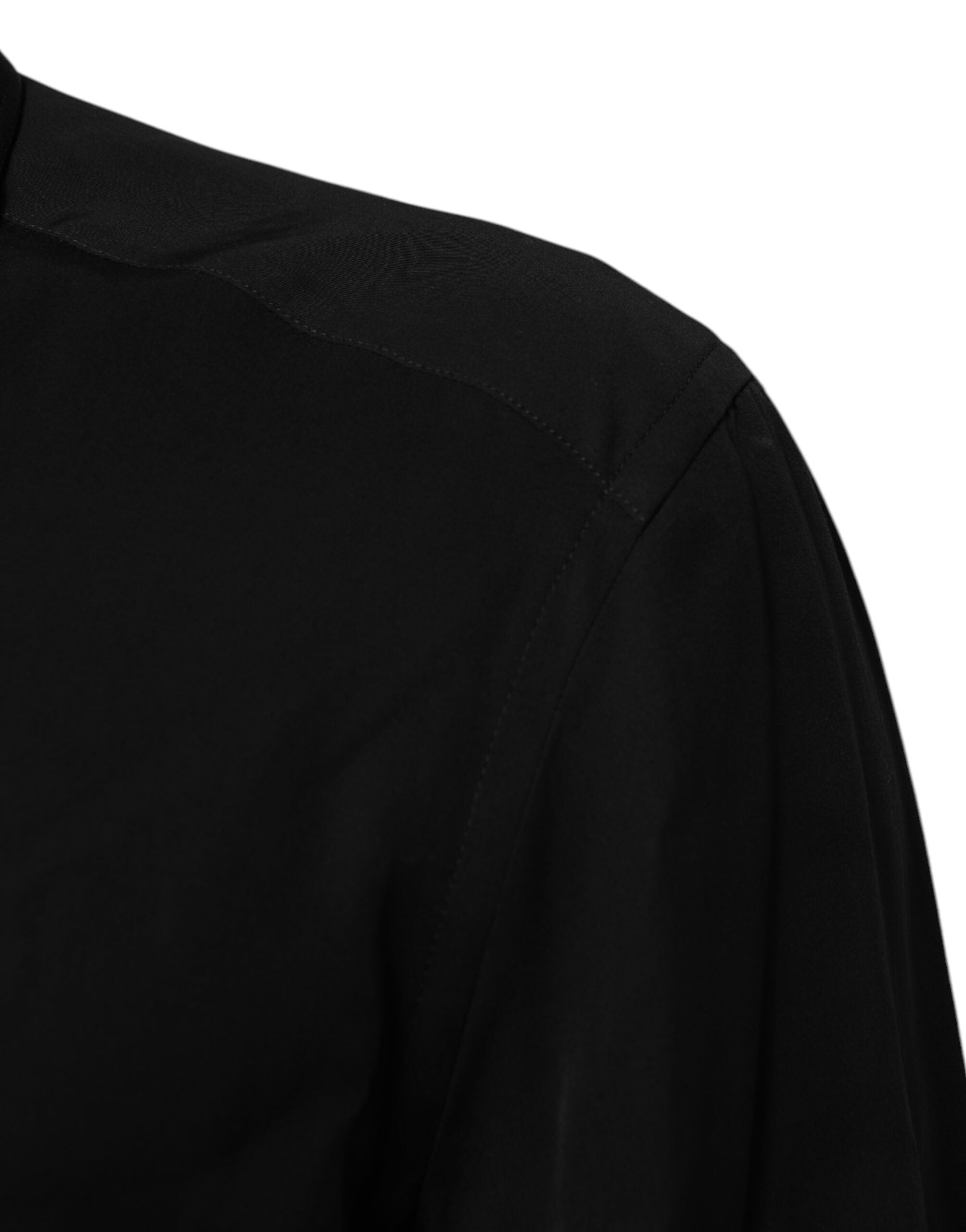 Chemise formelle noire Dolce & Gabbana en viscose à manches longues, élégante et sophistiquée, vue de face.