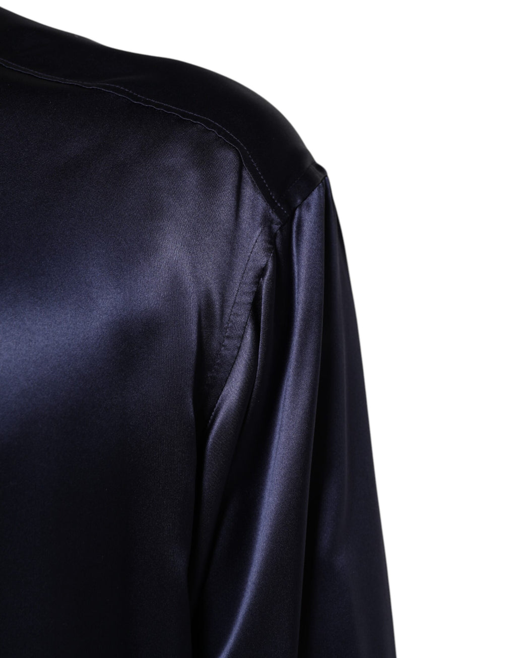 Chemise en soie bleue Dolce & Gabbana à manches longues et col mandarin, élégante et sophistiquée.