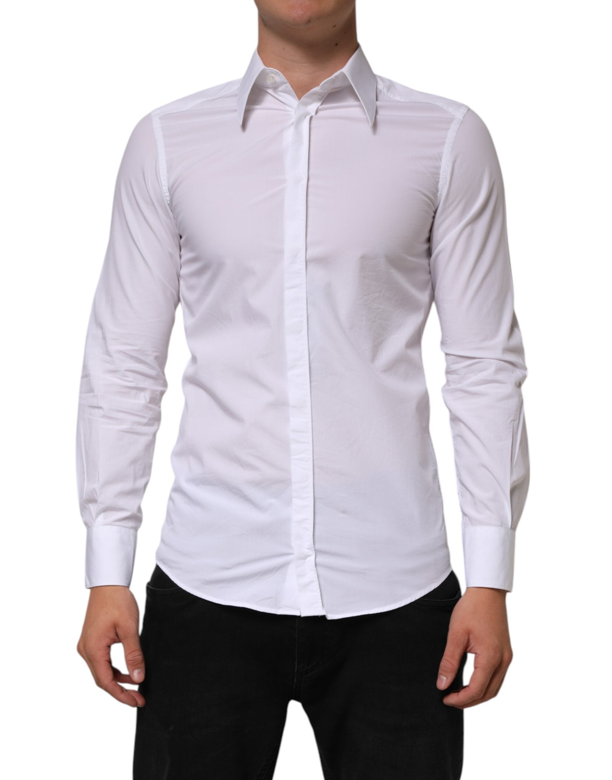 Chemise longue blanche en coton Dolce & Gabbana Martini avec manches longues, détails élégants et coupe classique.