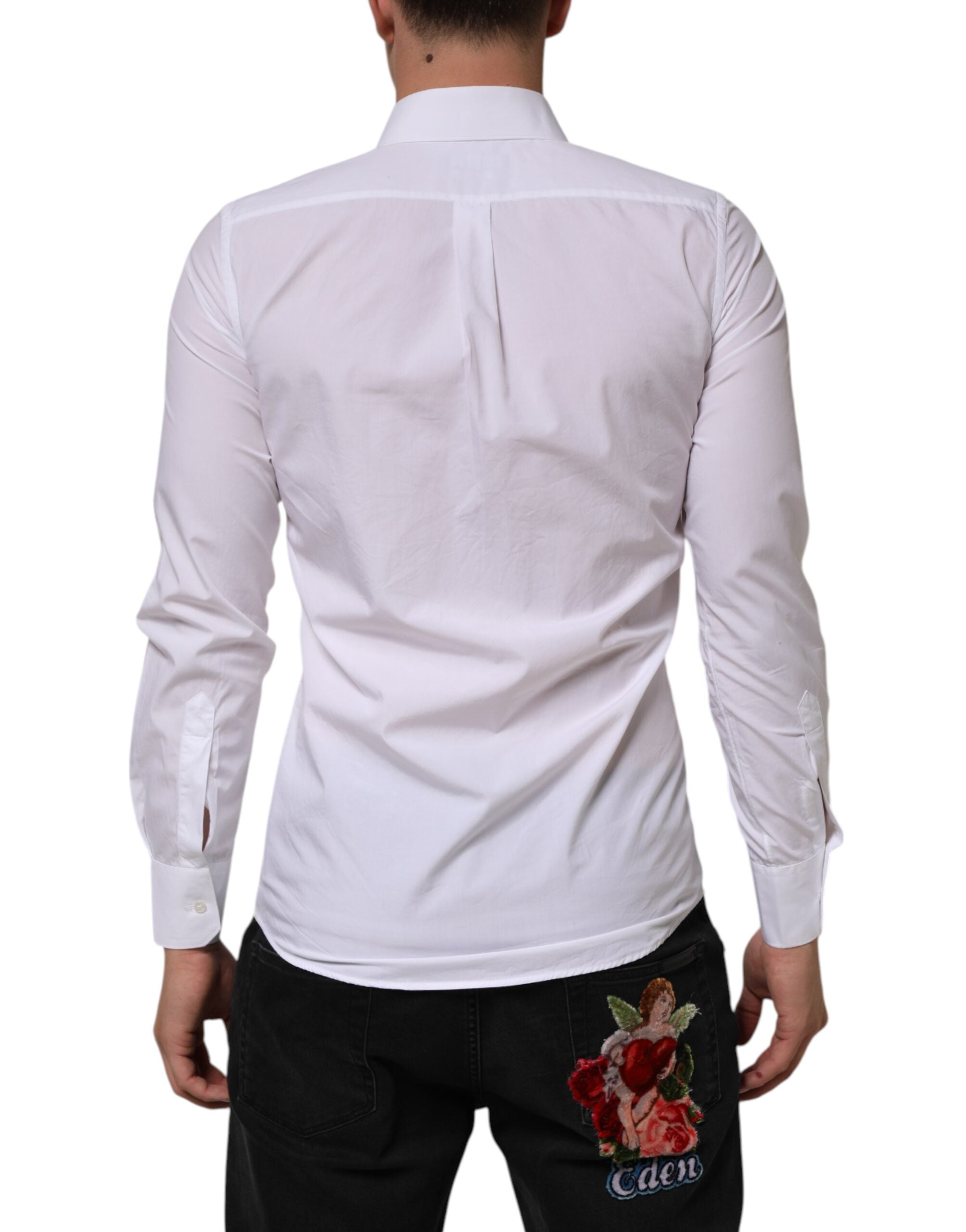 Chemise homme Dolce & Gabbana en coton blanc, manches longues, style Martini, élégante et classique.