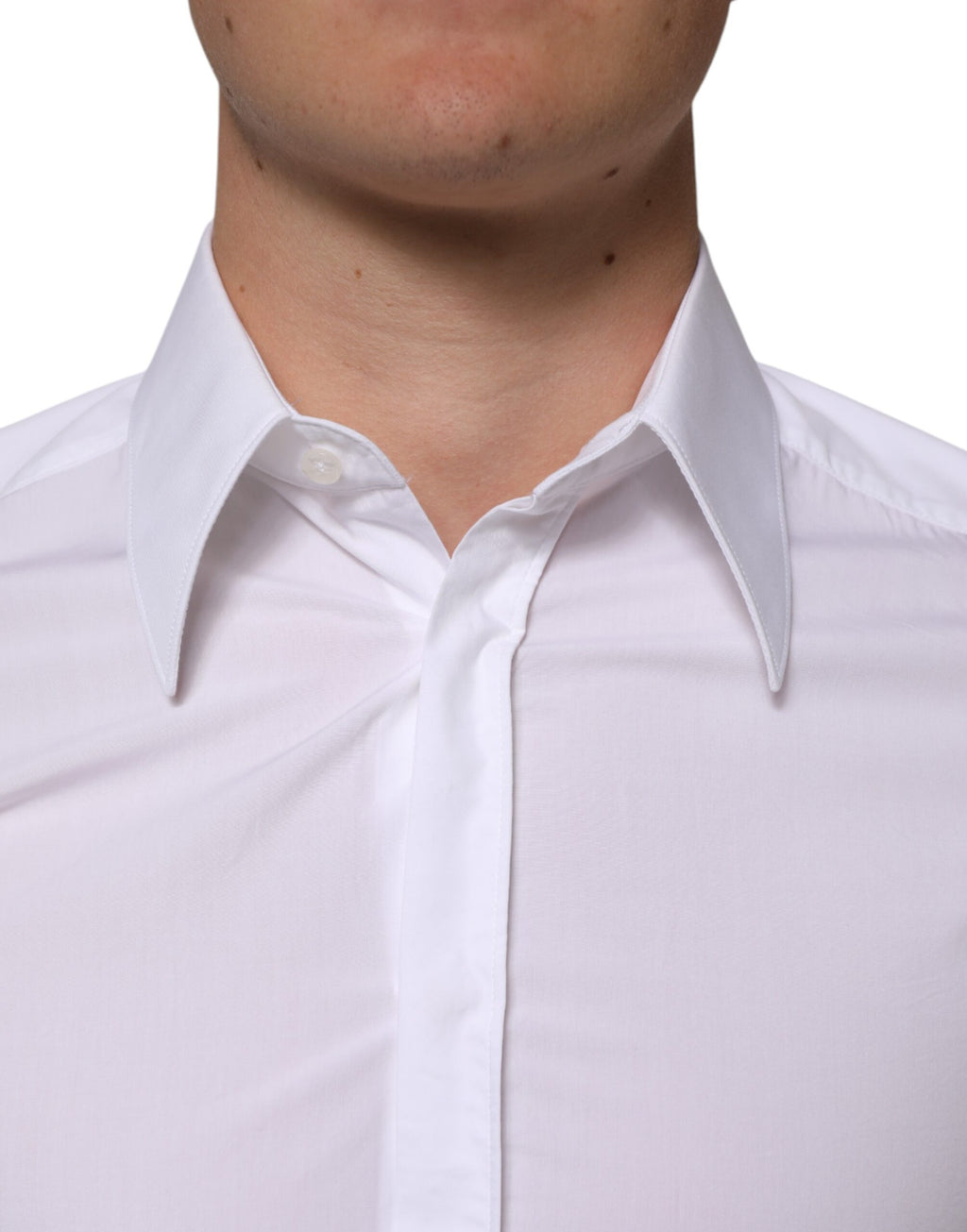 Chemise Dolce & Gabbana en coton blanc à manches longues MARTINI avec col classique, vue de face.