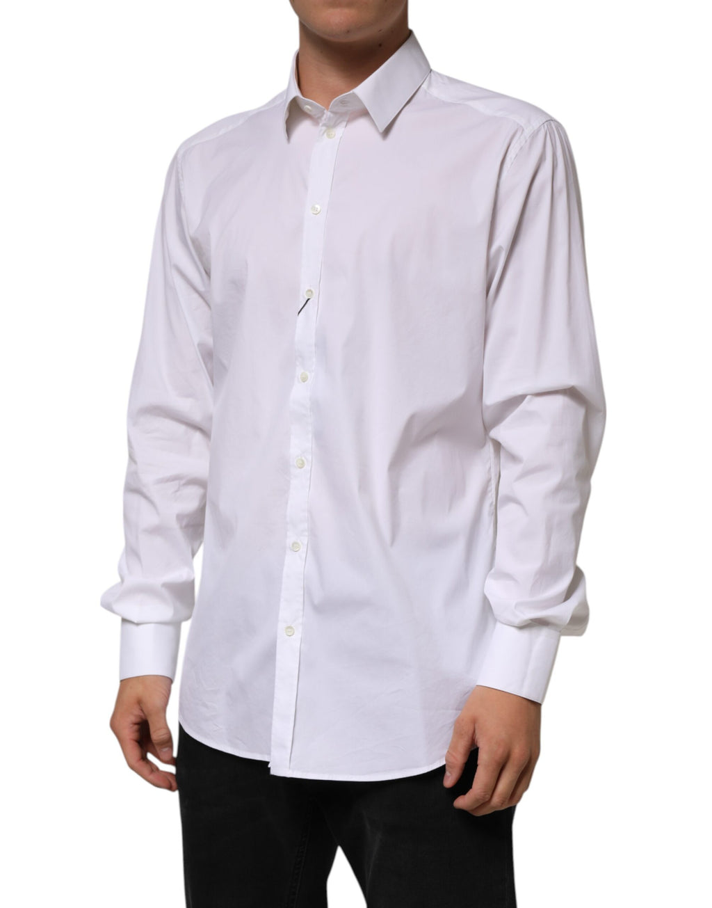 Chemise blanche en coton Dolce & Gabbana à manches longues, style formel et élégance sophistiquée.