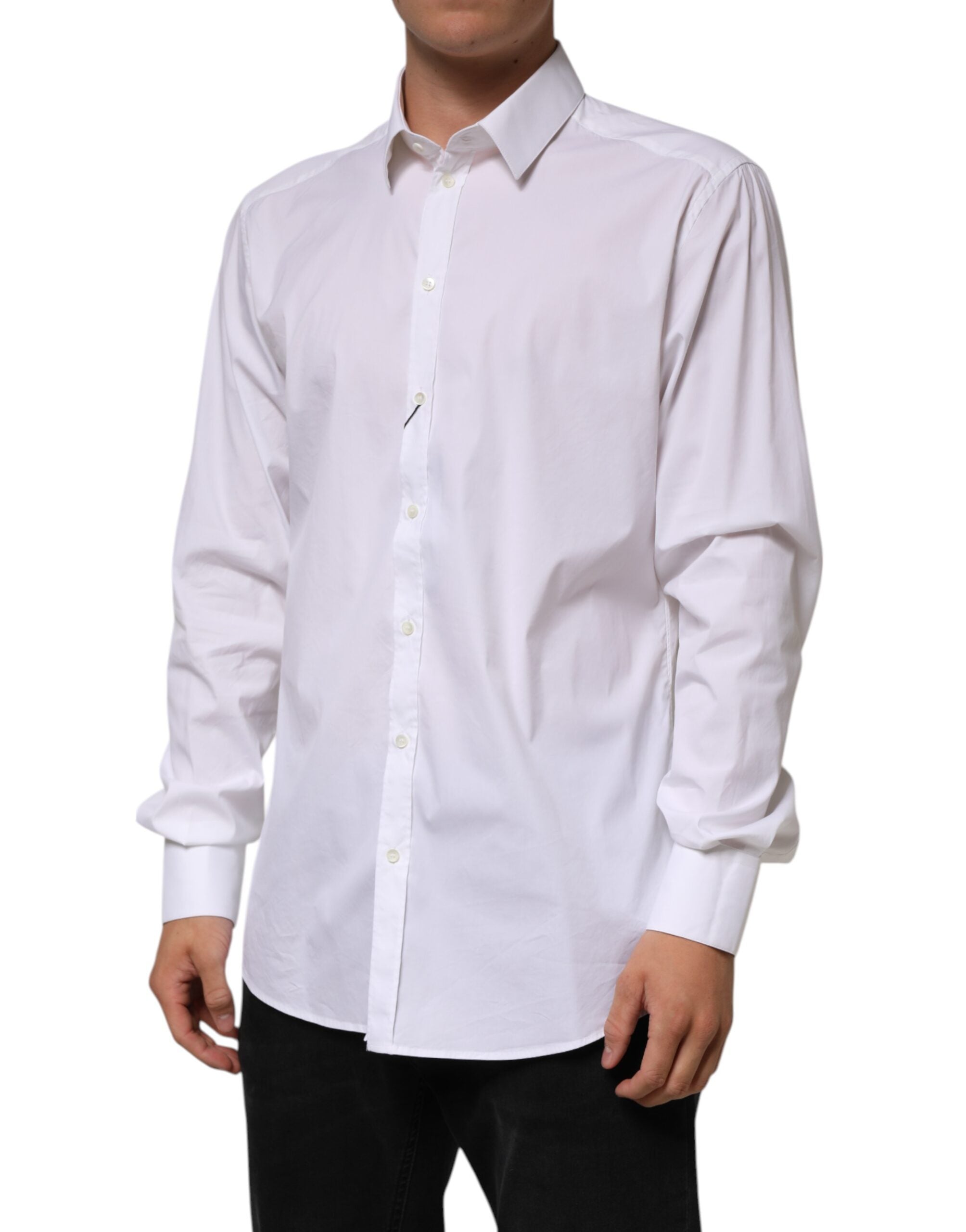 Chemise blanche en coton Dolce & Gabbana à manches longues, style formel et élégance sophistiquée.