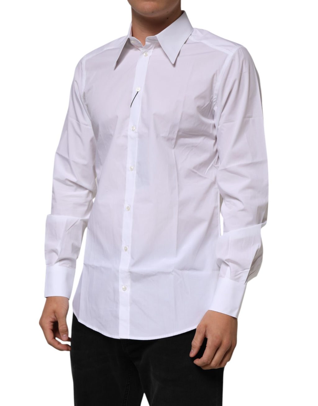 Chemise homme blanche en coton Dolce & Gabbana, coupe slim, vêtement formel élégant avec col classique.