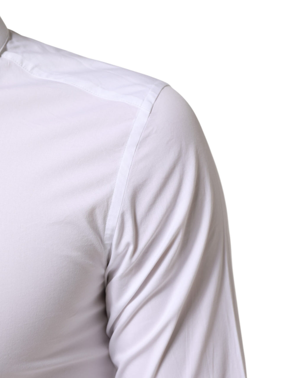 Chemise homme Dolce & Gabbana blanche en coton à manches longues avec détails dorés, élégante et sophistiquée.