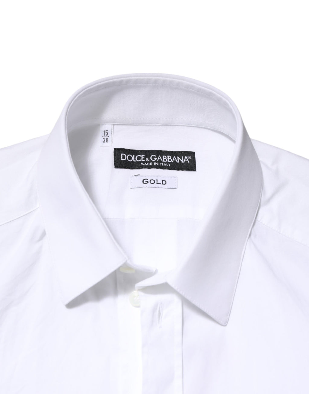 Chemise homme Dolce & Gabbana blanche en coton à manches longues avec détails dorés, élégante et sophistiquée.