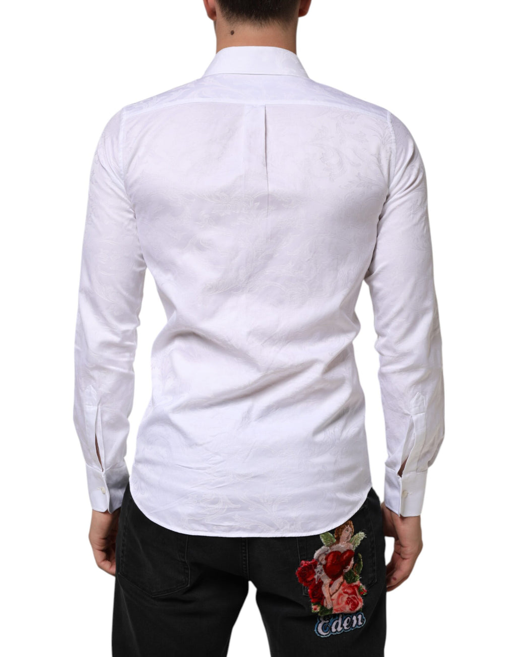 Chemise blanche en coton Dolce & Gabbana Martini Paisley Jacquard avec motif jacquard élégant.