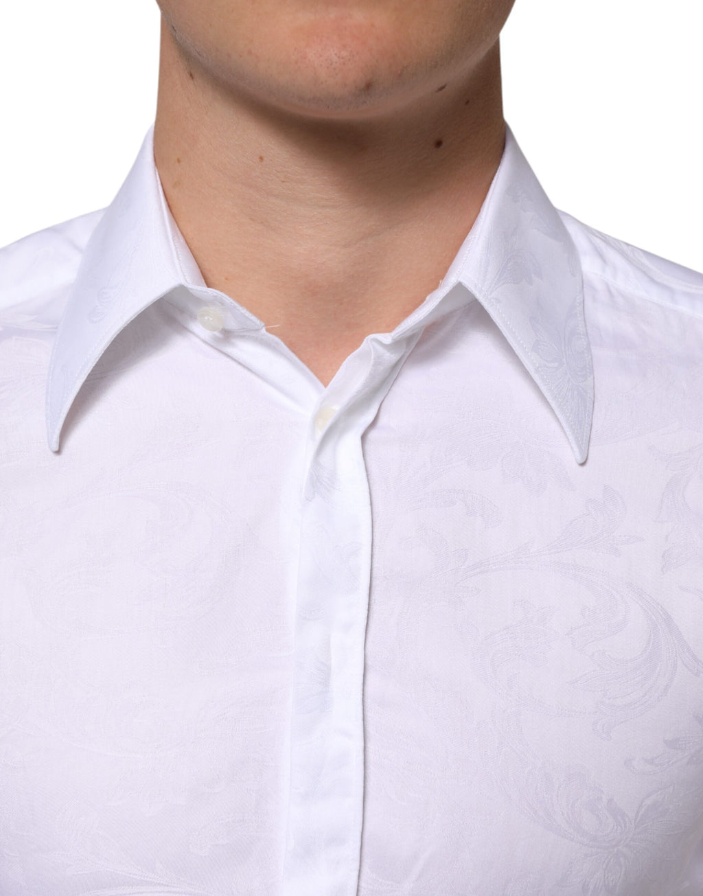 Chemise en coton blanc Dolce & Gabbana Martini Paisley Jacquard, détail du motif jacquard élégant visible sur l'image.