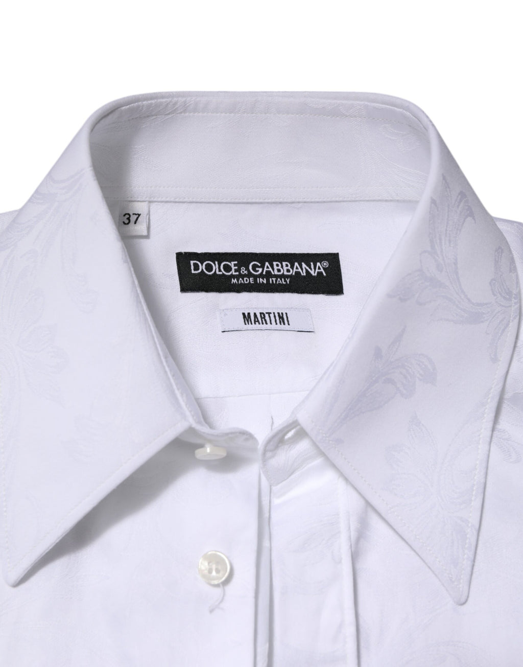 Chemise blanche en coton Dolce & Gabbana MARTINI Paisley Jacquard avec motif paisley délicat et détails élégants.