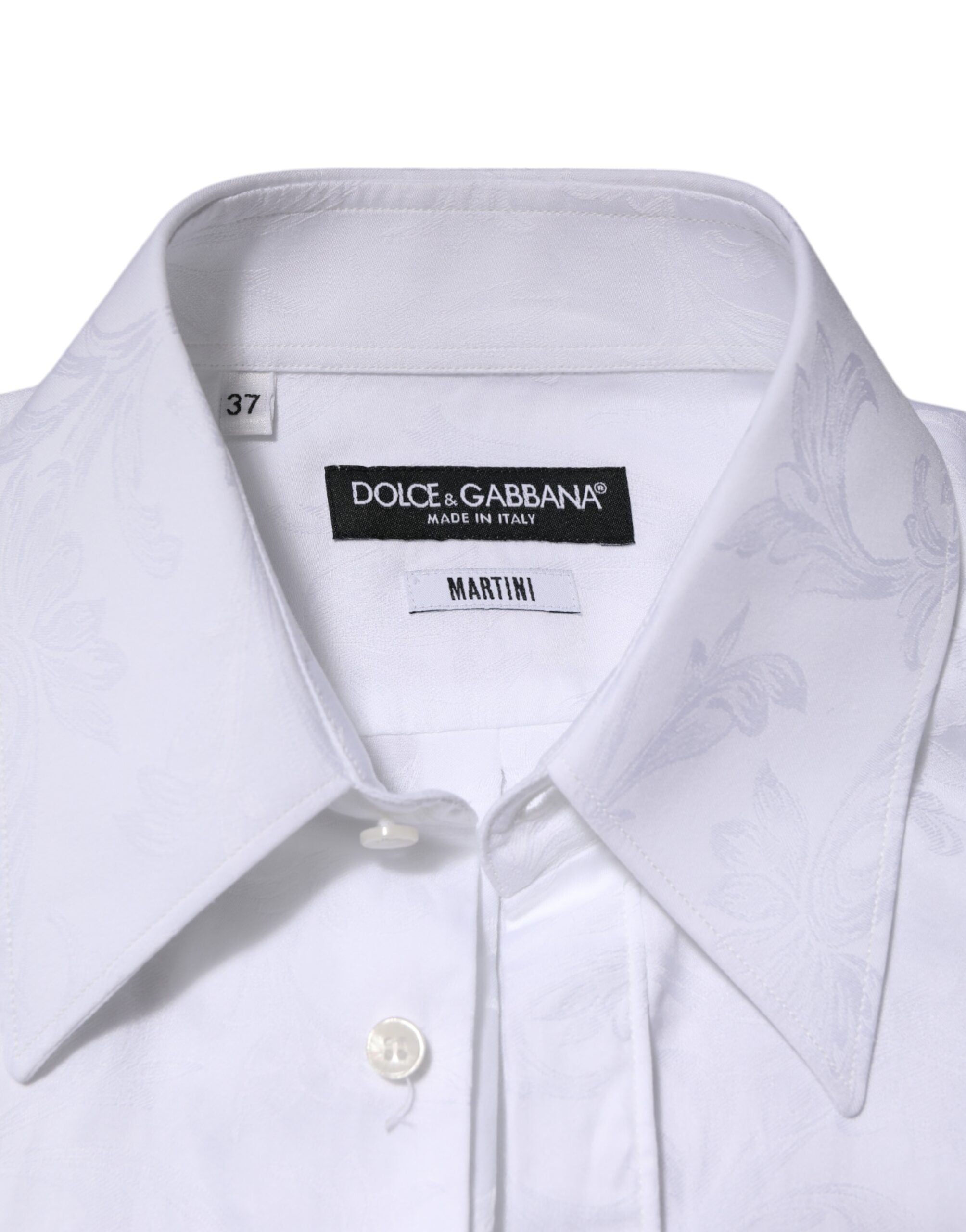 Chemise blanche en coton Dolce & Gabbana MARTINI Paisley Jacquard avec motif paisley délicat et détails élégants.
