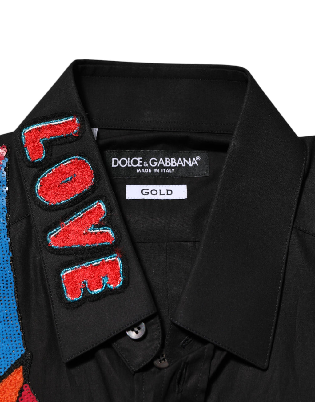 Chemise formelle pour homme Dolce & Gabbana en coton noir avec sequins étoiles, élégante et sophistiquée.