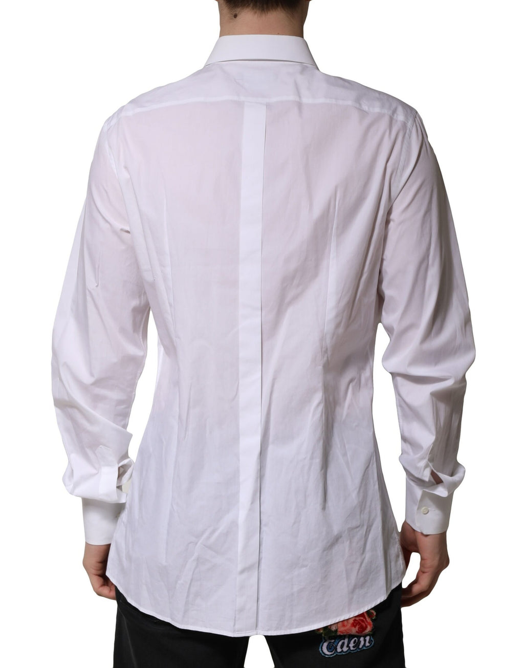 Chemise blanche en coton Dolce & Gabbana avec col orné d'une couronne, style formel et élégant.