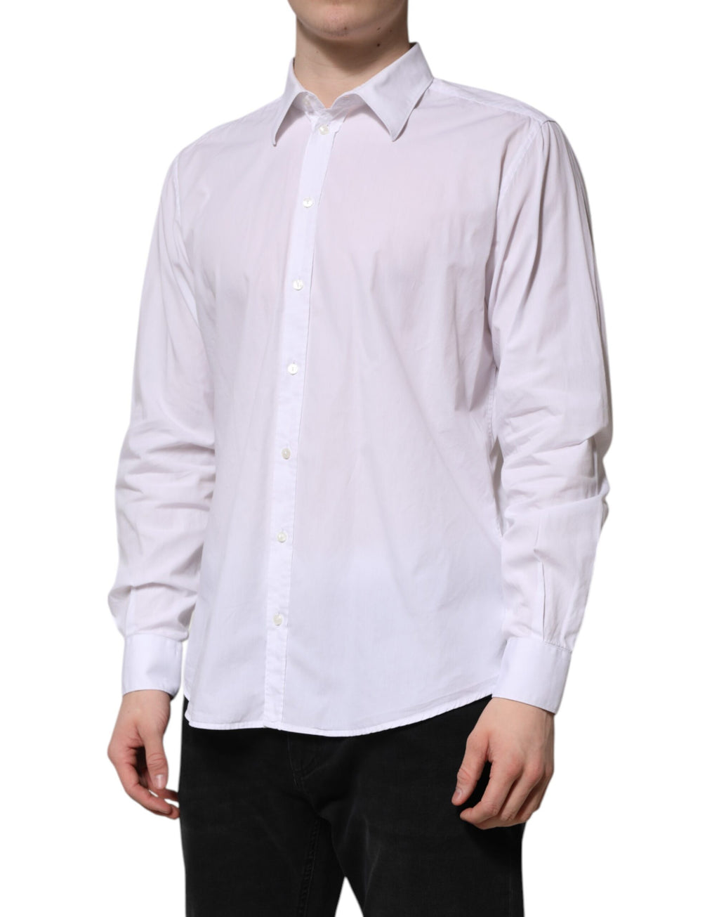 Chemise blanche en coton Dolce & Gabbana avec manches longues, style formel et détails élégants.