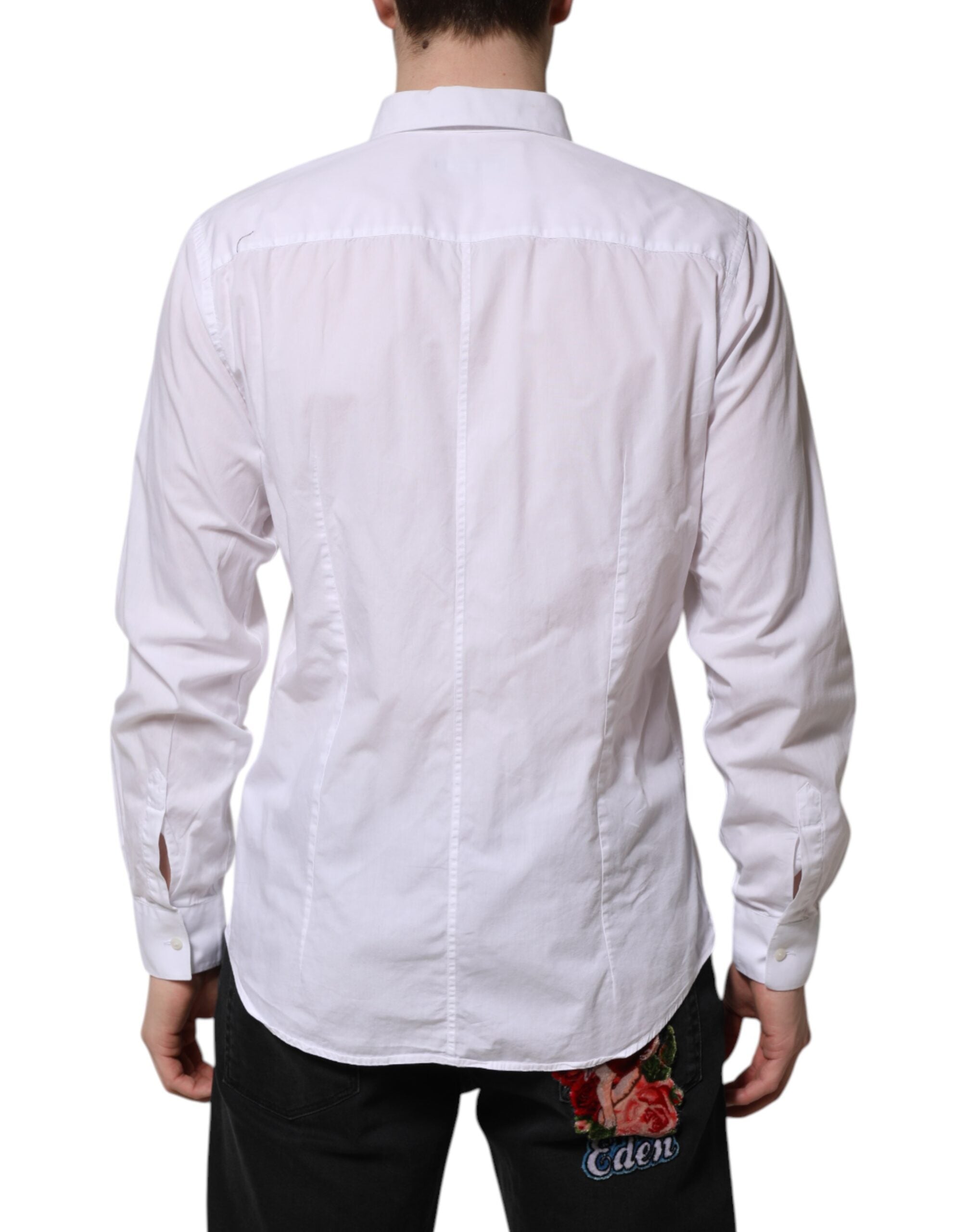 Chemise blanche en coton Dolce & Gabbana, manches longues, style formel, détails élégants, vue de face.