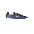 Sneaker homme Tommy Hilfiger en polyuréthane bleu, style décontracté avec semelle blanche, vue de côté.
