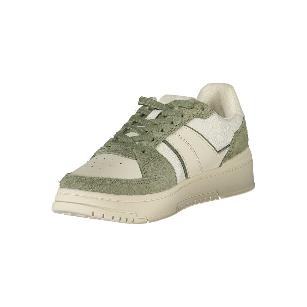 Sneakers pour homme Tommy Hilfiger en polyester blanc, chaussures décontractées avec semelle blanche et design moderne.