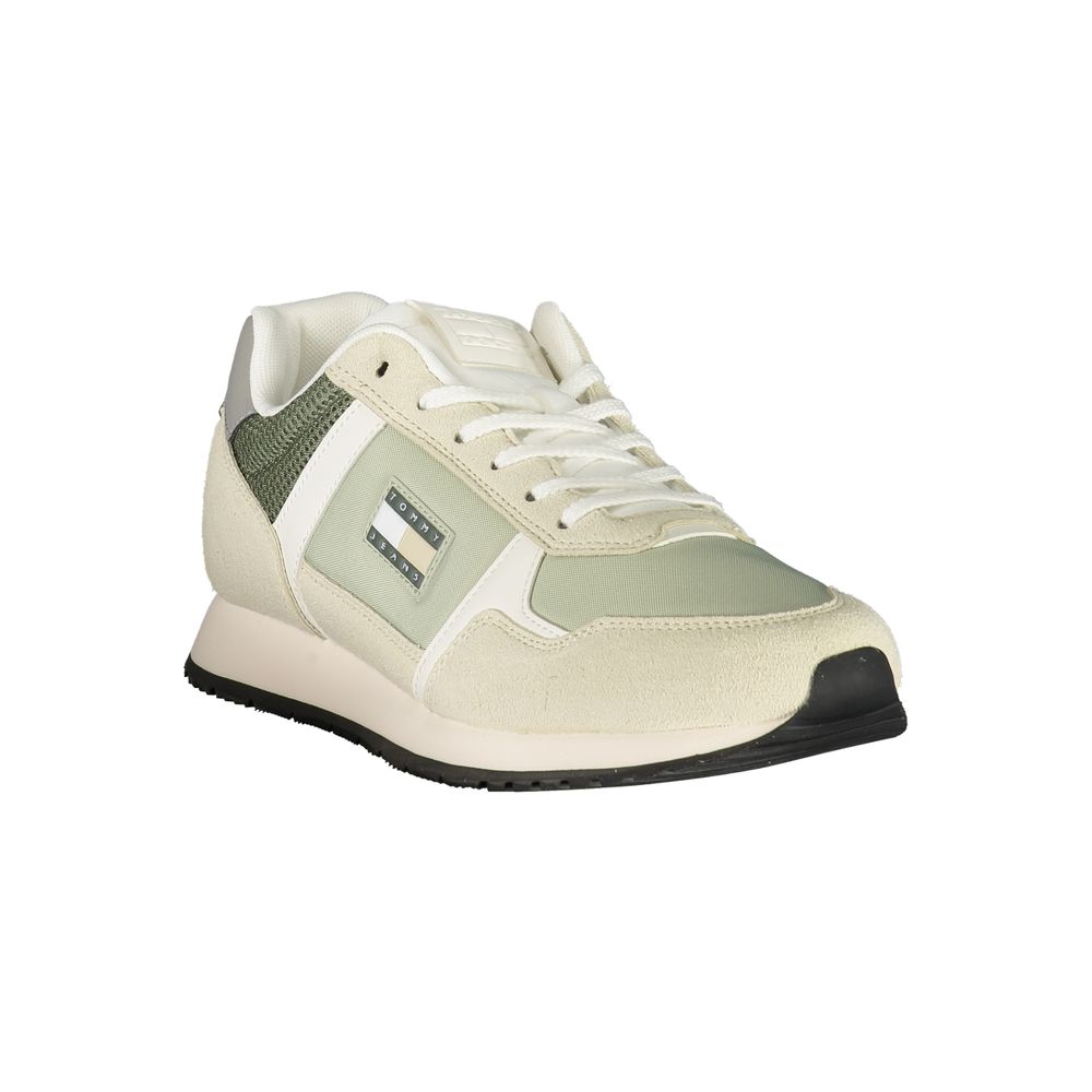Sneakers pour homme Tommy Hilfiger en polyuréthane vert, style décontracté avec semelle blanche.