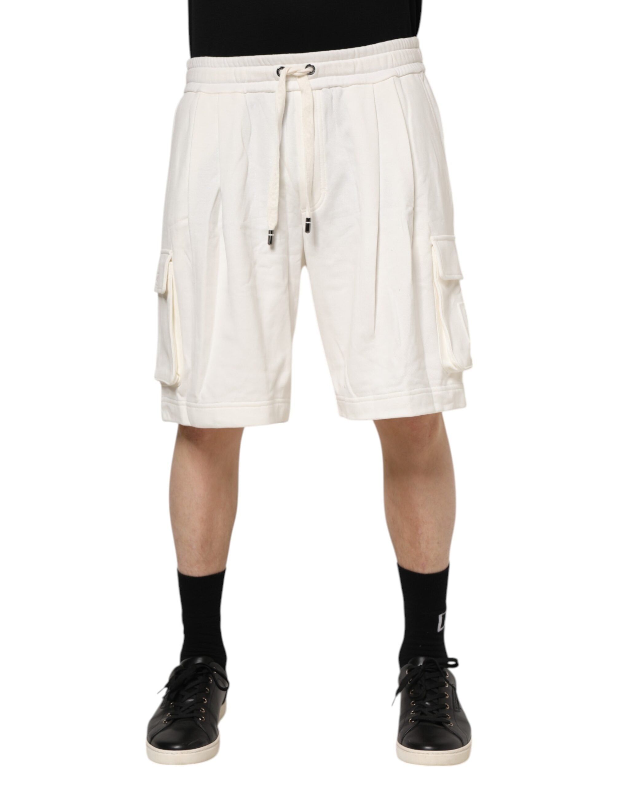 Shorts bermuda en coton blanc de Dolce & Gabbana, style cargo avec poches, idéal pour un look décontracté et élégant.