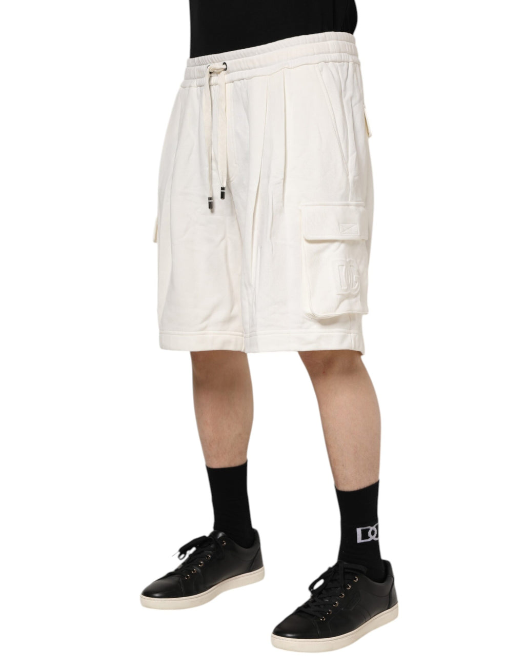 Shorts bermuda en coton blanc de Dolce & Gabbana, sweatshorts cargo décontractés avec poches latérales.