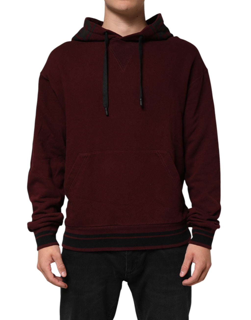 Pull à capuche homme Dolce & Gabbana en coton bordeaux à carreaux avec doublure, style décontracté et tendance.