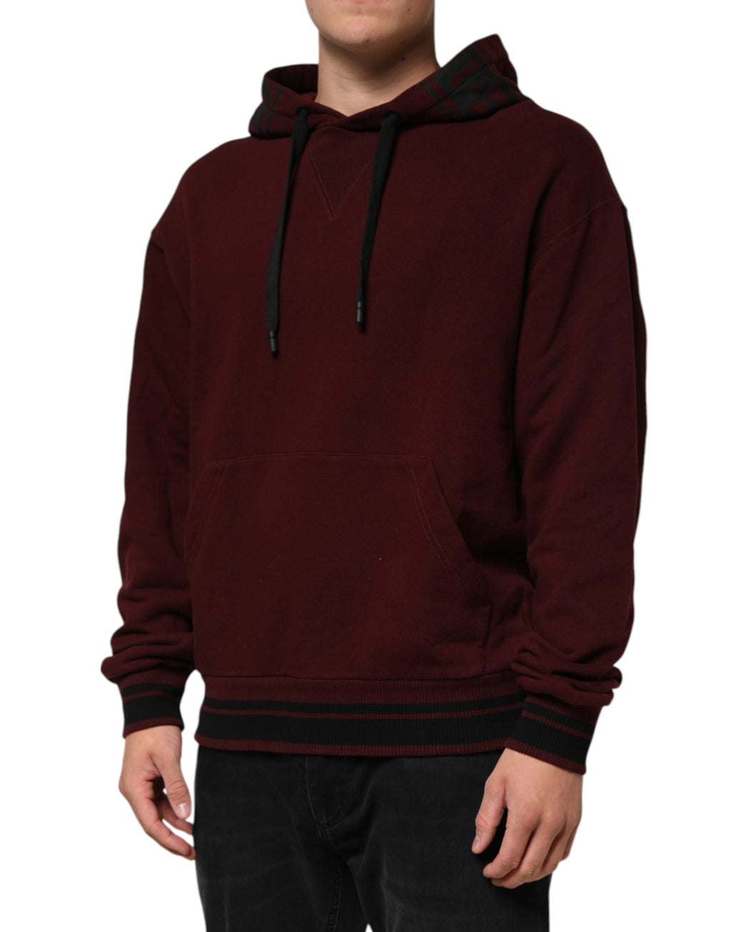 Sweat à capuche homme Dolce & Gabbana en coton bordeaux à carreaux avec doublure, style décontracté et tendance.