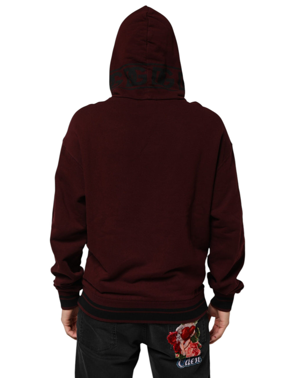 Sweat à capuche pour homme Dolce & Gabbana en coton bordeaux à carreaux, doublure intérieure, style décontracté et confortable.